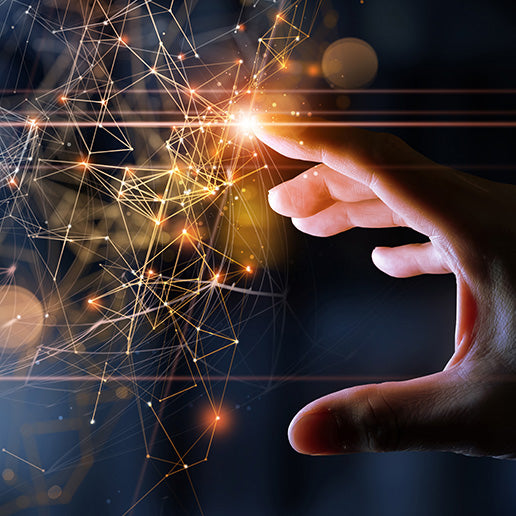 hand reaching out towards digital interface